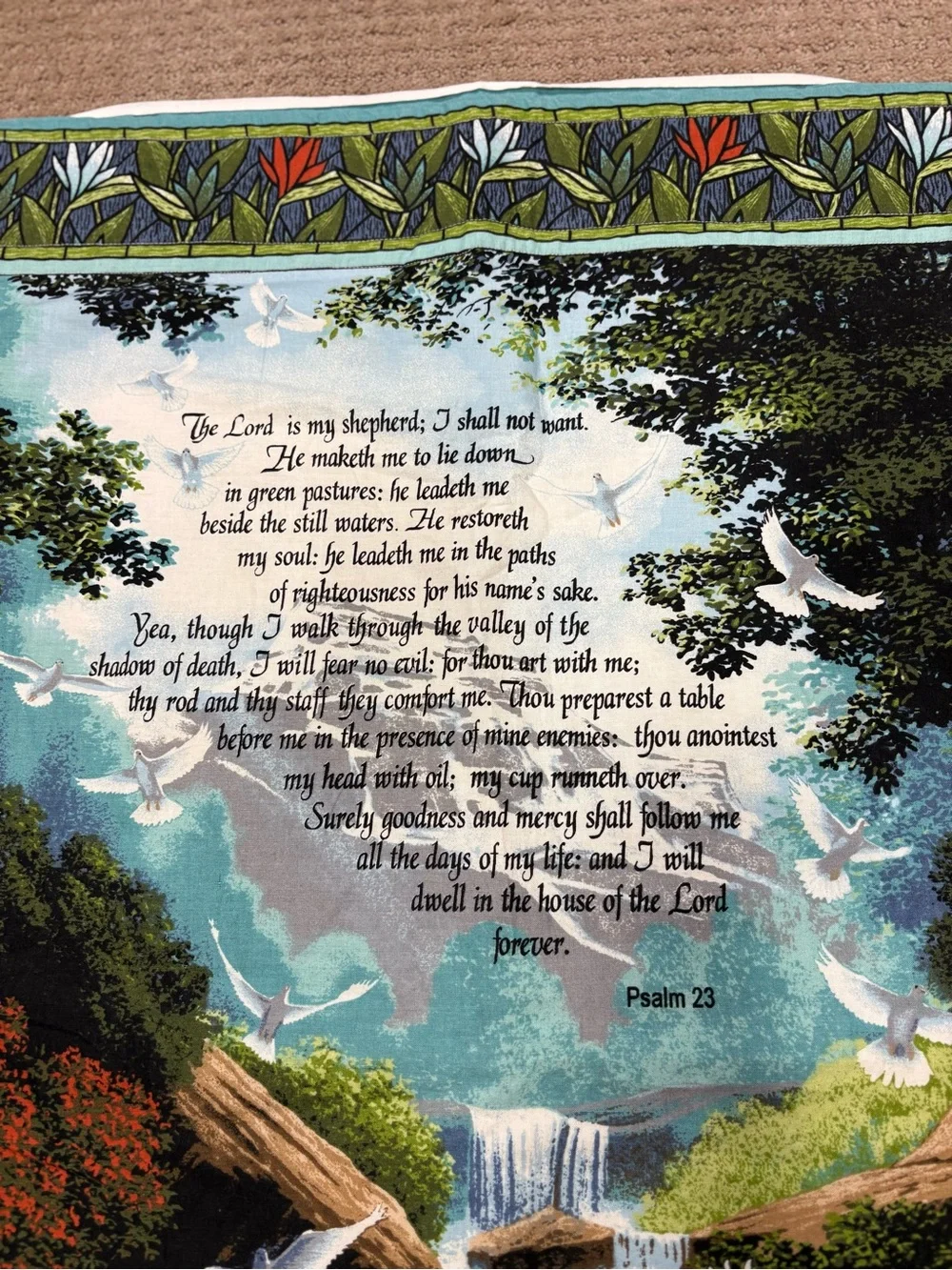 Hand Crafted Multicolor Waterfall Tapestry with Horse and Doves